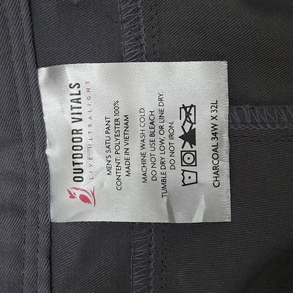 Outdoor Vitals Satu Hiking/Outdoor Pants Grey Zipper Mesh Side Vents 34W32L - Picture 11 of 11